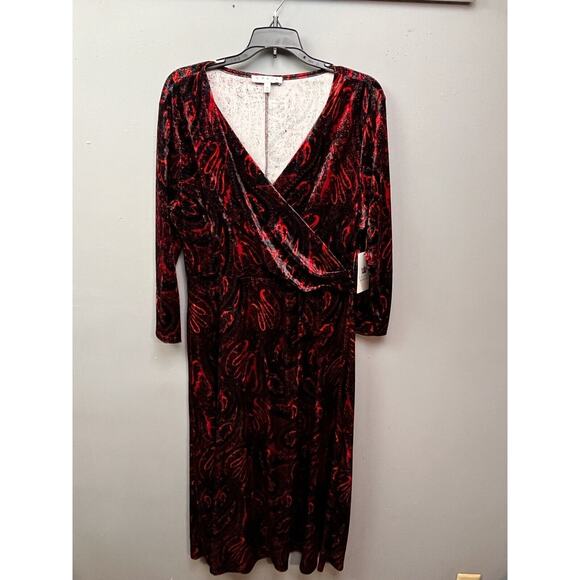 Chaus Imperial‎ Ballet Dress Womens XL Red Black Paisley Velvet FIt Flare New - Picture 1 of 10